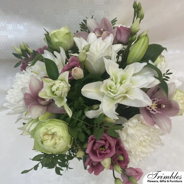 Elegant pink and white bouquet, perfect blend of seasonal flowers.