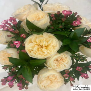 Elegant 'Erza Rose Bouquet' with creamy white roses and delicate pink blooms.