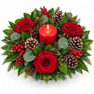 Classic Christmas Rose Candle Centrepiece