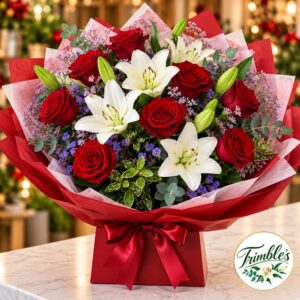 Luxury Red Rose & White Lily Bouquet