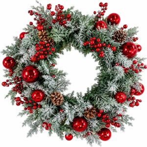 Large Red Frosted Berry & Bauble Christmas Wreath