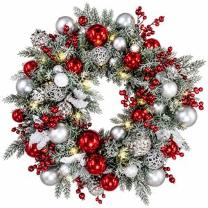 Large Luxury Red & Silver Frosted Christmas Wreath