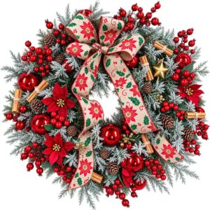 Large Luxury Poinsettia & Berry Frosted Christmas Wreath