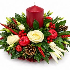 Classic Christmas Candle Centrepiece with Fresh Flowers