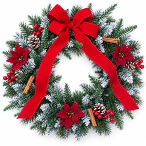 Frosted Evergreen & Red Poinsettia Christmas Wreath