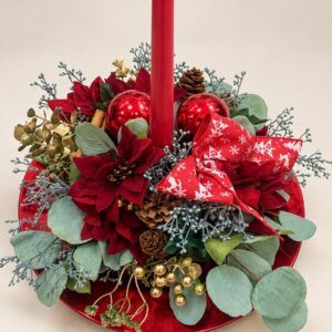 Red Poinsettia Christmas Candle Arrangement