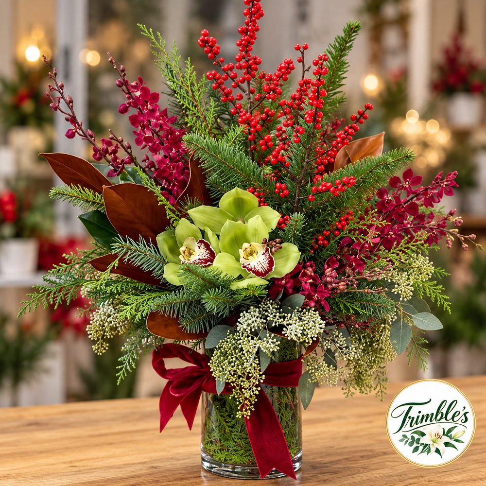 Festive Orchid & Winter Berry Arrangement
